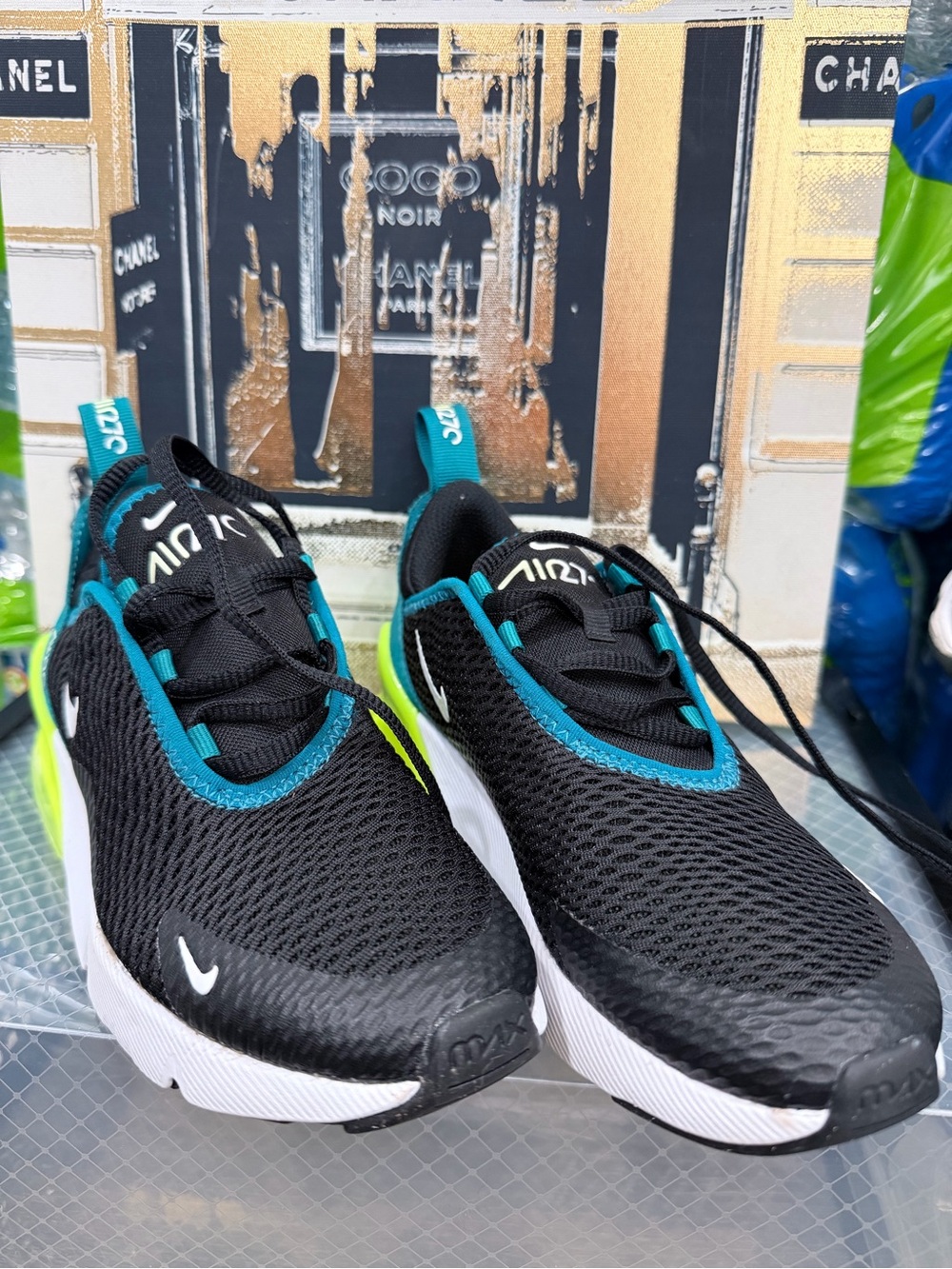 Nike Kids Black and Teal Slip-On Sneakers with White Soles